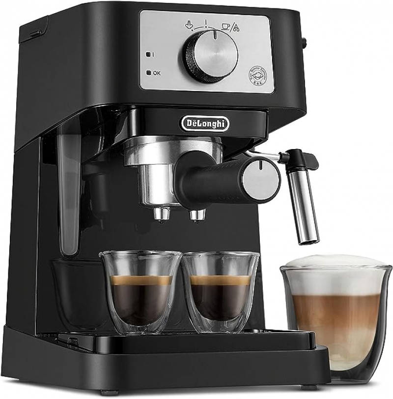 ihocon: De'Longhi Stilosa Manual Espresso Machine, Latte & Cappuccino Maker, 15 Bar Pump Pressure + Milk Frother Steam Wand, Black / Stainless, EC260BK, 13.5 x 8.07 x 11.22 inches  濃縮咖啡機
