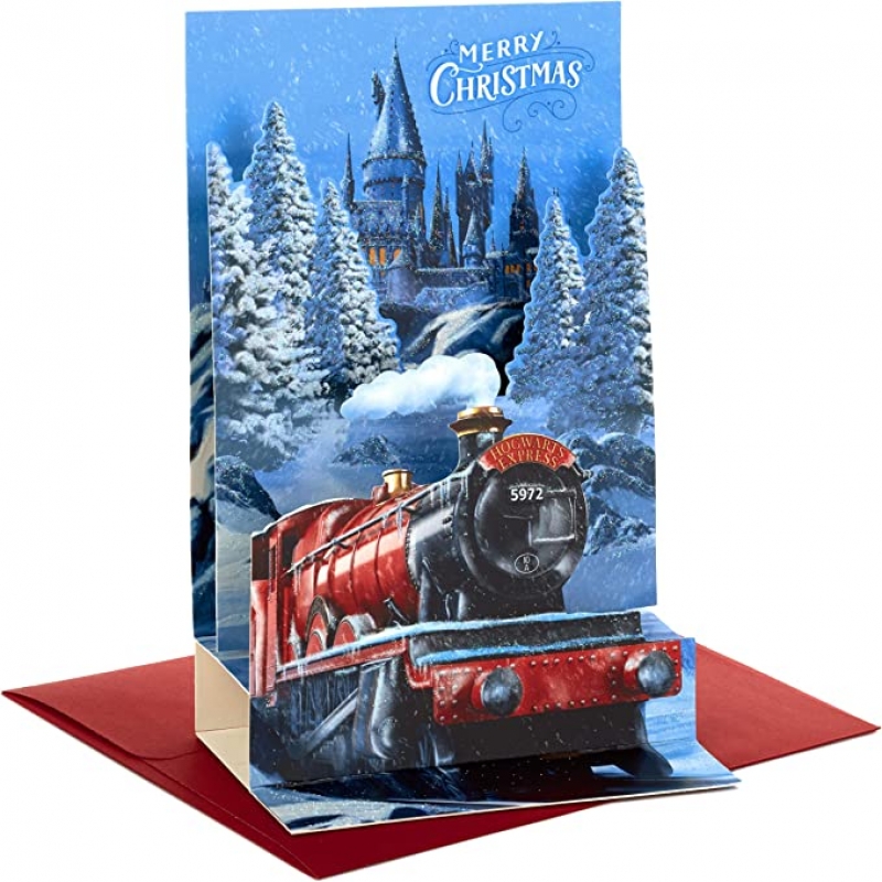 ihocon: Hallmark Harry Potter Boxed Christmas Cards, Hogwarts Express Paper Craft 哈利波特 霍格沃茨特快紙Pop Up立體聖誕卡 8張, 附信封