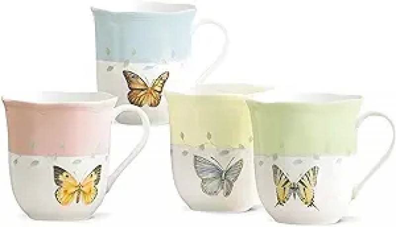 ihocon: Lenox 773903 Butterfly Meadow 4-Piece Mug Set, Multicolor, 1.85 LB  773903   4 件套马克杯 4个