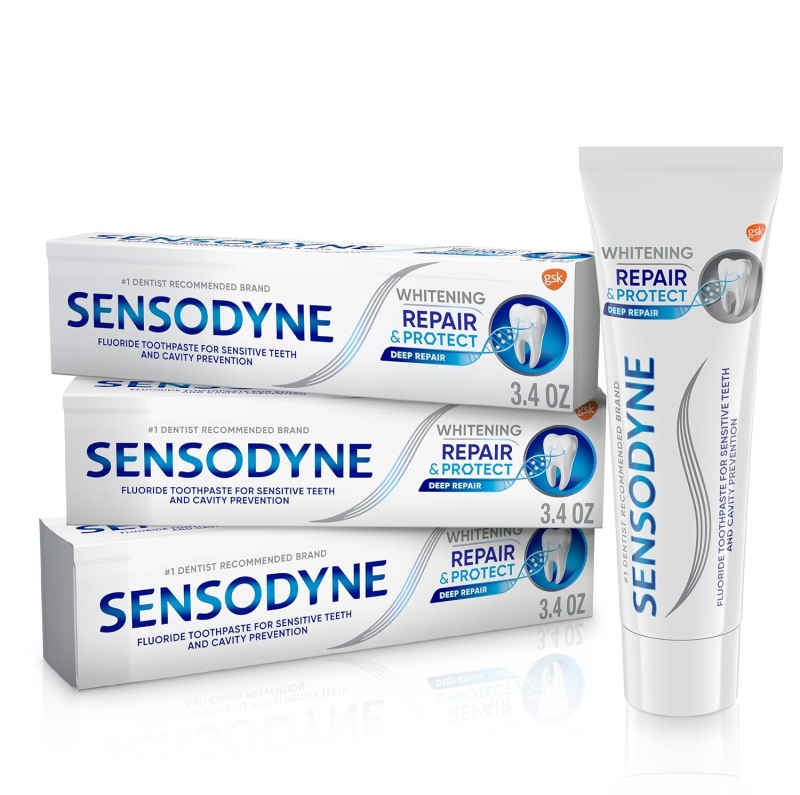ihocon: Sensodyne Repair & Protect Teeth Whitening Sensitive Toothpaste, Cavity Prevention and Sensitive Teeth Treatment - 3.4 Ounces (Pack of 3) 敏感齿美白牙膏