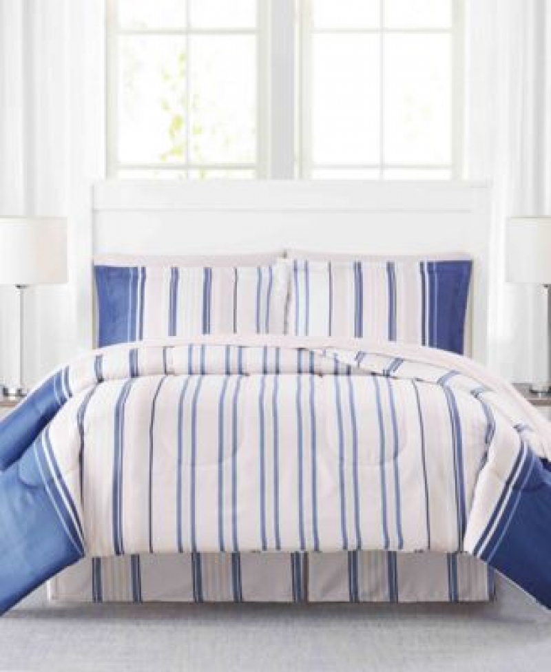 ihocon: Pem America Franklin Stripe 8-Pc. Queen Comforter Set 床單, 被子, 枕頭套套裝(各種尺寸)