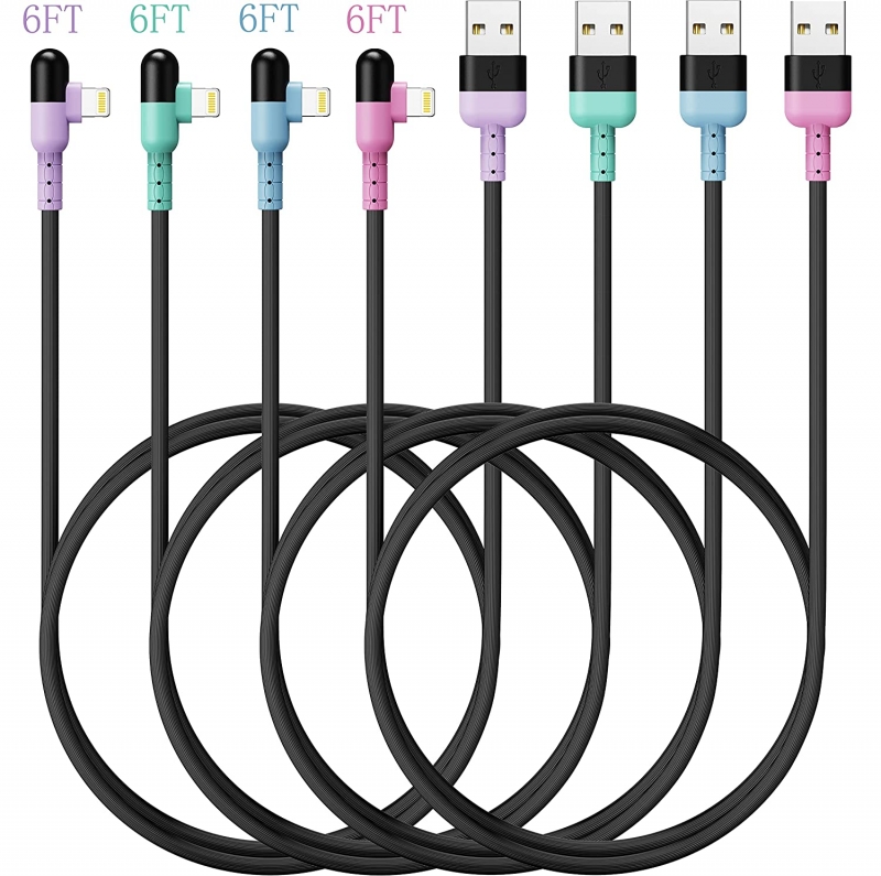 ihocon: HYXing 4Colors Premium iPhone Lightning Cable [4-Pack 6ft]90度直角iPhone 充電線 4條