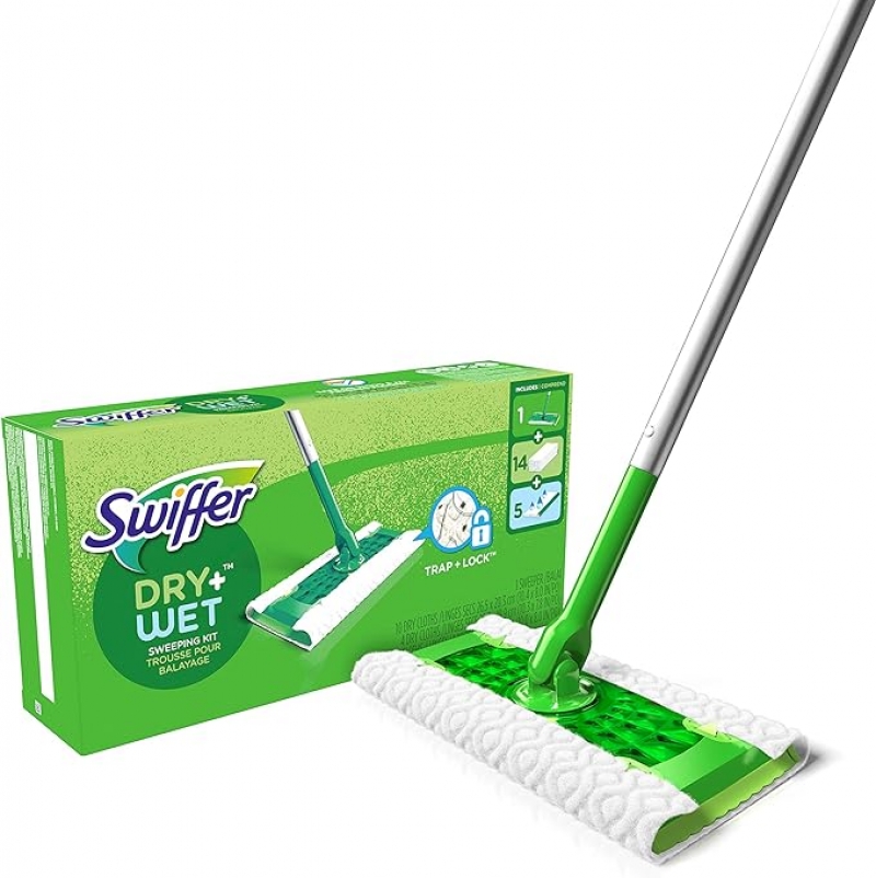ihocon: Swiffer Sweeper 2-in-1 Mops for Floor Cleaning, Dry and Wet Multi Surface Floor Cleaner, Sweeping and Mopping Starter Kit, Includes 1 Mop + 19 Refills, 20 Piece Set   2合1 拖把, 附乾/濕拖地巾
