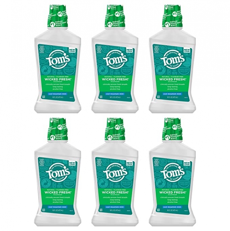 ihocon: Tom's of Maine Natural Wicked Fresh! Alcohol-Free Mouthwash, Cool Mountain Mint, 16 oz. 6-Pack 無酒精漱口水