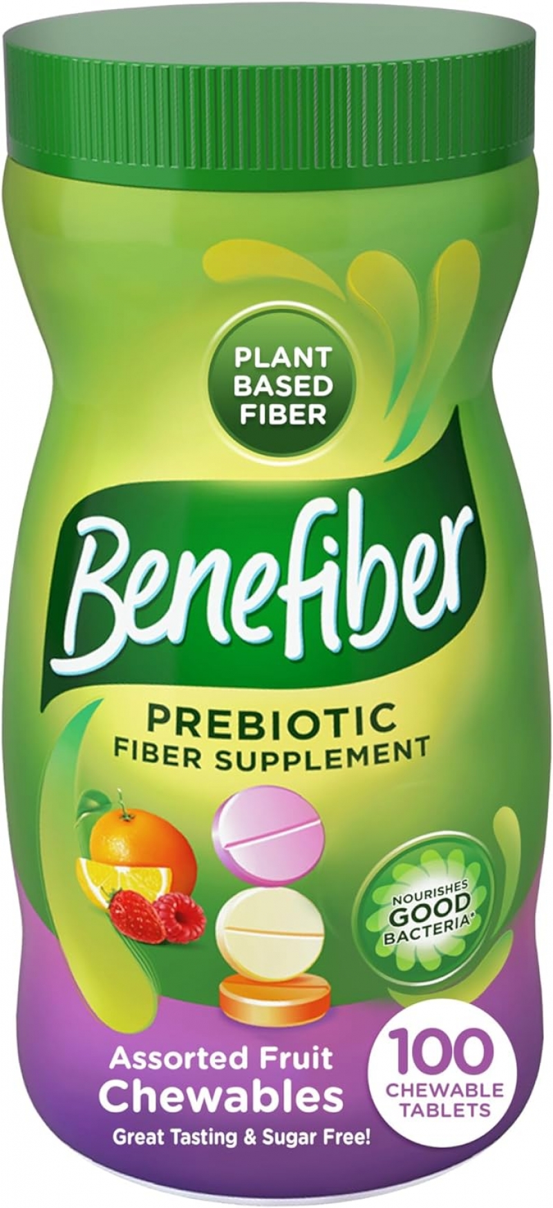 ihocon: Benefiber Chewable Prebiotic Fiber Supplement Tablets for Digestive Health, Assorted Fruit Flavors - 100 Count   嚼式益生元纤维补充剂 100粒