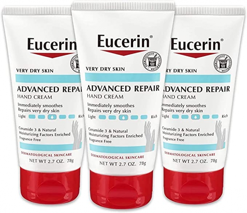 ihocon: Eucerin Advanced Repair Hand Cream - Pack of 3, Fragrance Free, Hand Lotion for Very Dry Skin 無香精修復護手霜 2.7 oz 3條