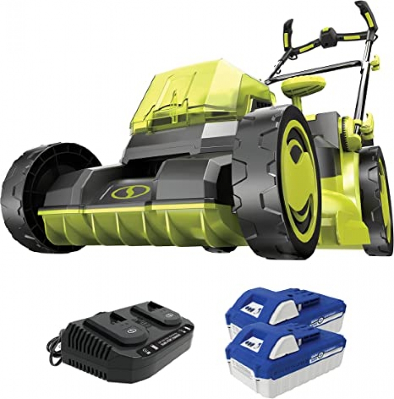 ihocon: Sun Joe 24V-X2-16LM 48-Volt iON+ Cordless Brushless Lawn Mower Kit, W/ 4.0-Ah Battery + Dual Port Charger & 12-Gallon Collection Bag, 16-Inc 無線割草機, 含2個電池及充電器