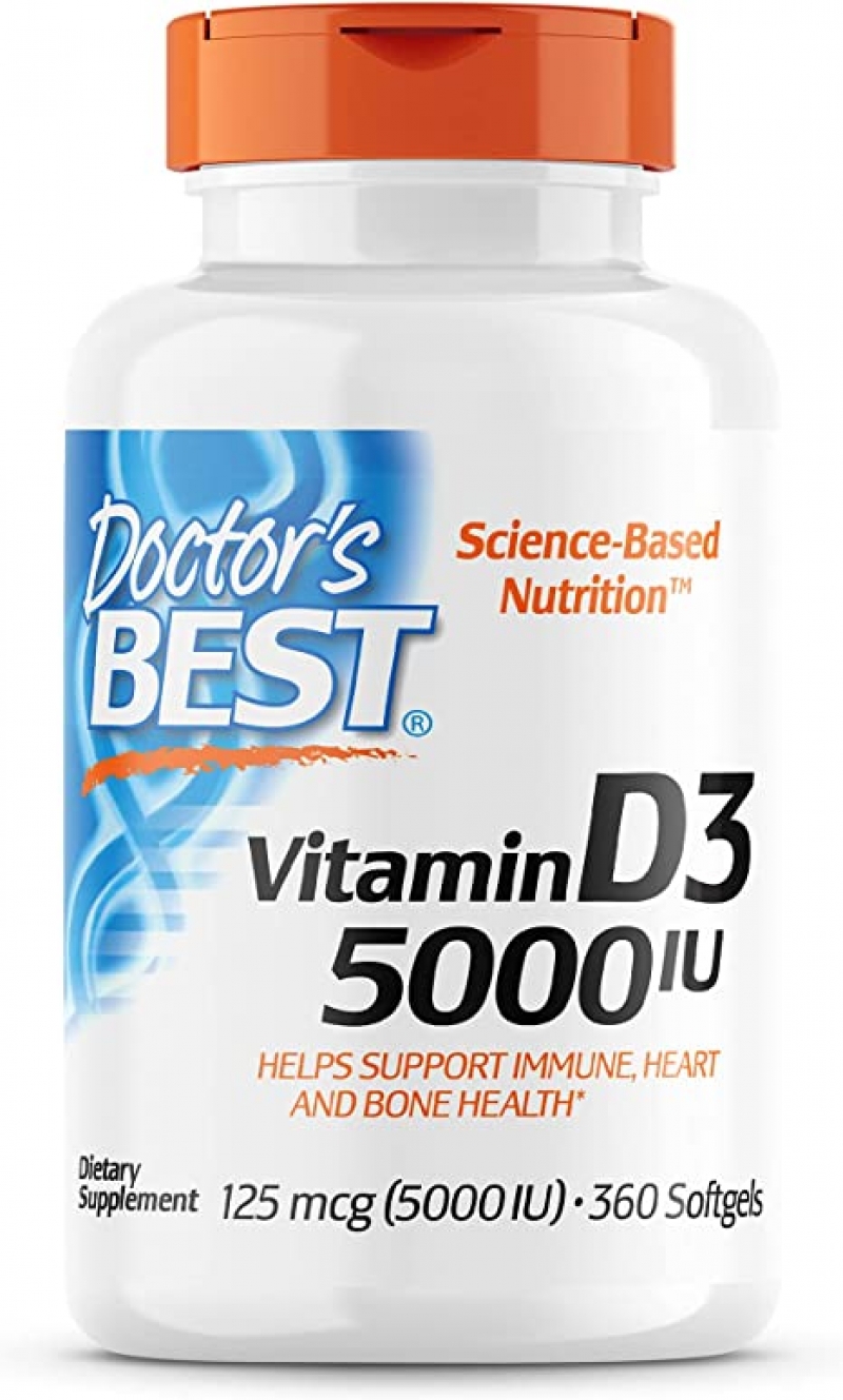ihocon: Doctor's Best Vitamin D3 5,000 IU for Healthy Bones, Teeth, Heart and Immune Support, Non-GMO, Gluten-Free, Soy Free, 360 Count 