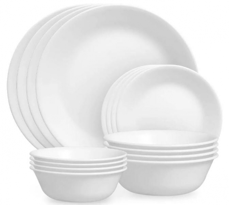 ihocon: Corelle 16pc Vitrelle Livingware Dinnerware Set Frost White 康寧餐盤及碗