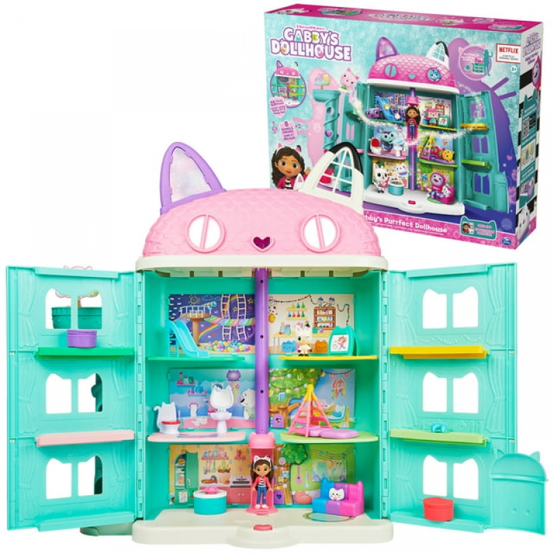 ihocon: Gabby's Dollhouse, Purrfect Dollhouse 2-Foot Tall Playset with Sounds, 15 Pieces 玩具屋