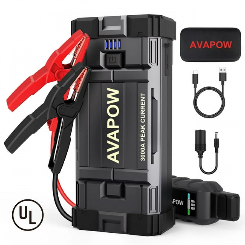 ihocon: AVAPOW Car Battery Jump Starter ,3000A Peak Portable Jump Starters for Up to 8L Gas 8L Diesel Engine with Booster Function 汽車啓動行動電源