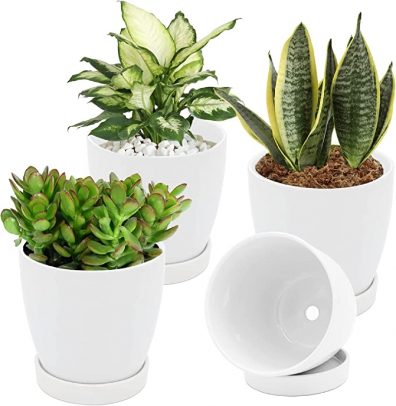 ihocon: EFISPSS Ceramic Plant Pots with Tray 4.7吋陶瓷花盆帶托盤, 4個