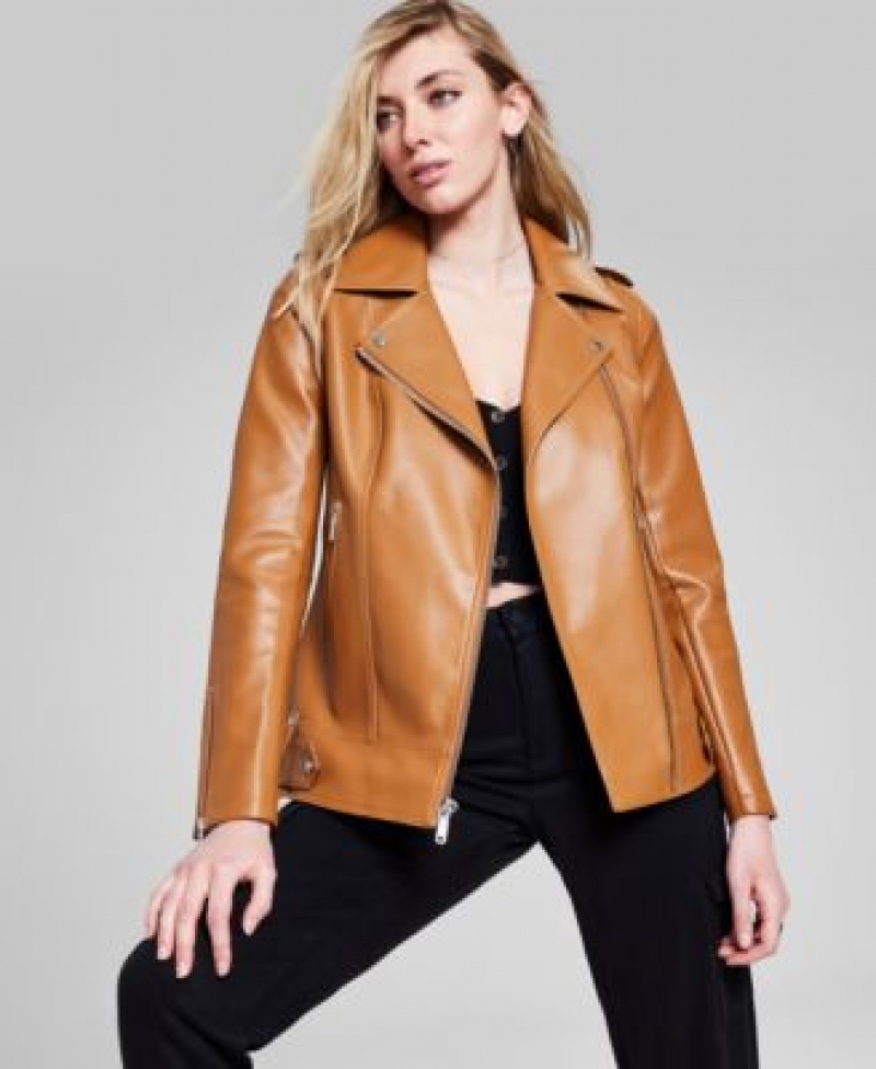 ihocon: GUESS Women's Oversized Faux-Leather Moto Jacket 女士仿皮机车夹克