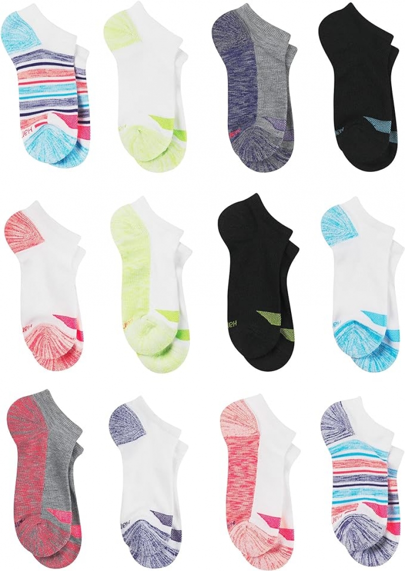 ihocon: Hanes girls Cool Comfort Ankle Multipack fashion liner socks, Banded Assorted, Medium US  童襪12雙
