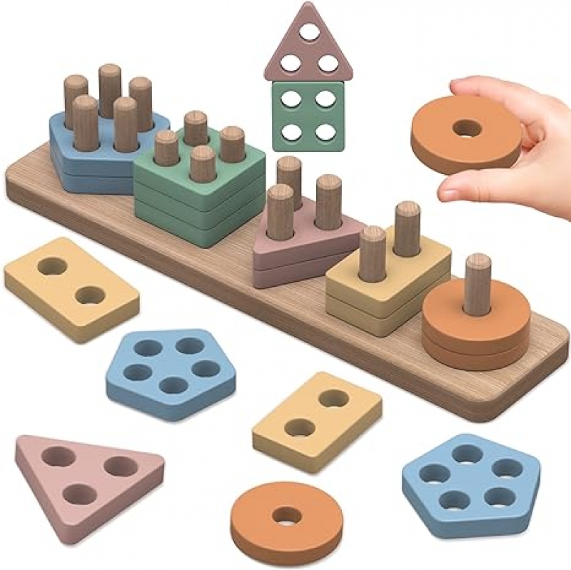 ihocon: pigipigi Montessori Toys for 1 2 3 4 Years Old 木制分类儿童学习玩具