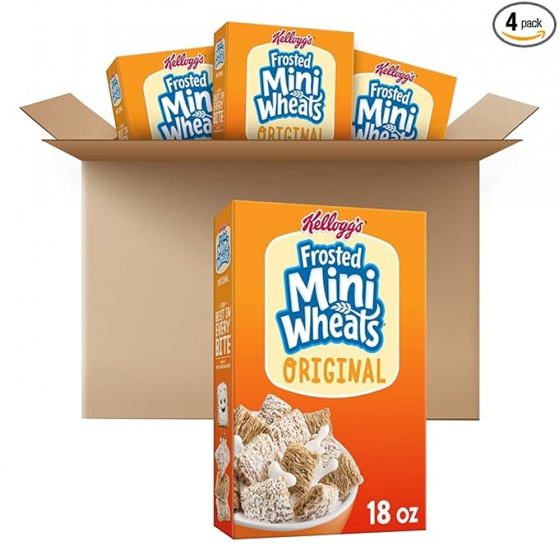 ihocon: Kellogg's Frosted Mini-Wheats Cold Breakfast Cereal, Whole Grain, High Fiber Cereal, Kids Snacks 高纖早餐麥片 18 oz, 4盒