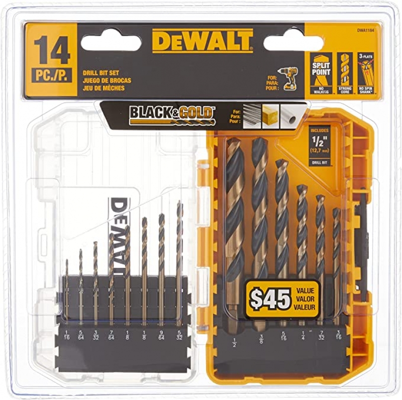 ihocon: DEWALT Drill Bit Set, Black and Gold, 14-Piece  鑽頭
