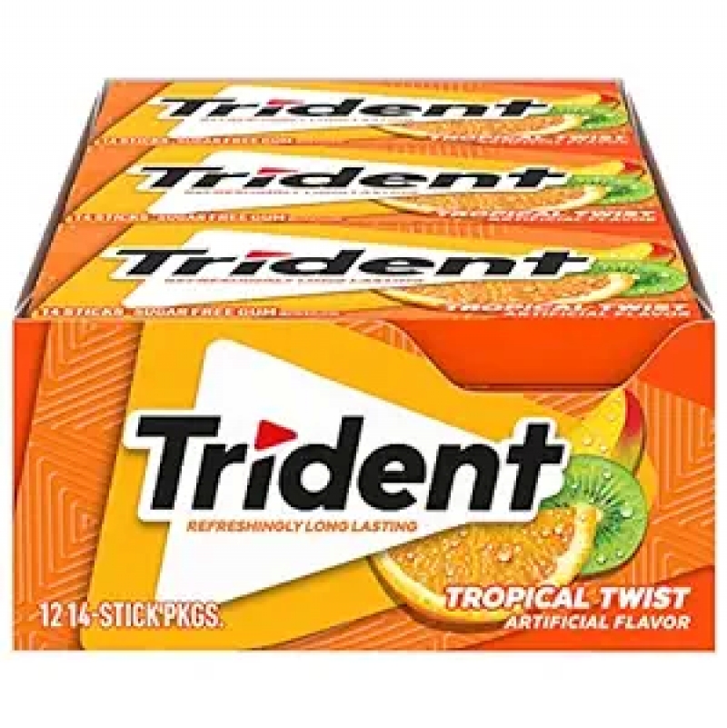 ihocon: Trident Tropical Twist Sugar Free Gum 无糖口香糖 14片装, 12包（共 168 片）