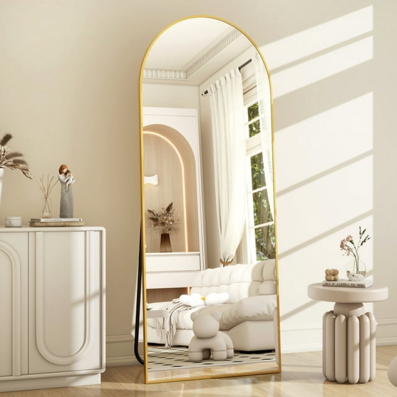 ihocon: BEAUTYPEAK 64x21吋 Full Length Mirror Arched Standing Floor Mirror Full Body Mirror, Gold  全身穿衣鏡