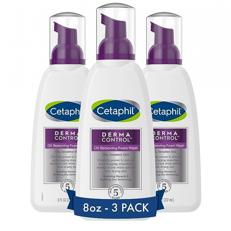 ihocon: Cetaphil Pro Oil Removing Foam Wash, Foaming Facial Cleanser, Fragrance Free Formula Suitable for Sensitive Skin 敏感肌適用泡沫洗面乳, 8 fl oz, 3瓶