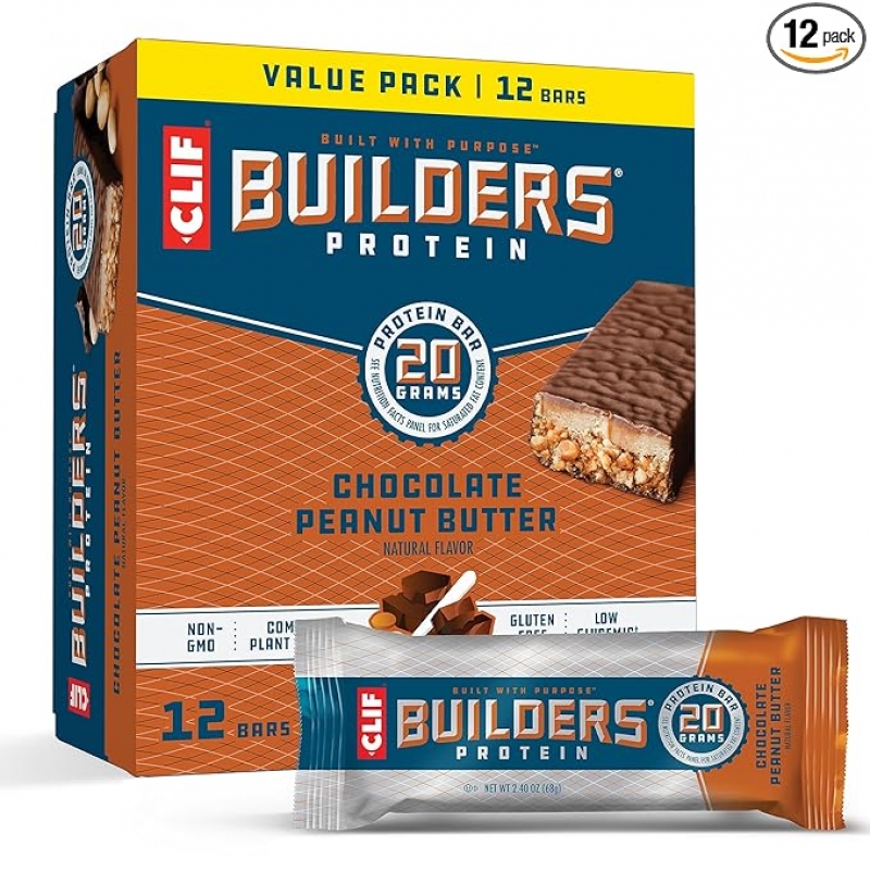 ihocon: CLIF Builders - Chocolate Peanut Butter Flavor - Protein Bars - Gluten-Free - Non-GMO - Low Glycemic - 20g Protein 蛋白質棒 2.4 oz. 12條