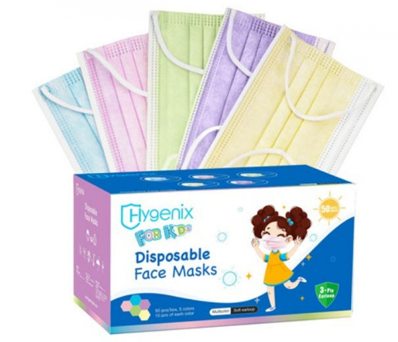ihocon: Hygenix For Kids, Multi-color 3-Ply Disposable Face Masks (50 count)兒童一次性口罩