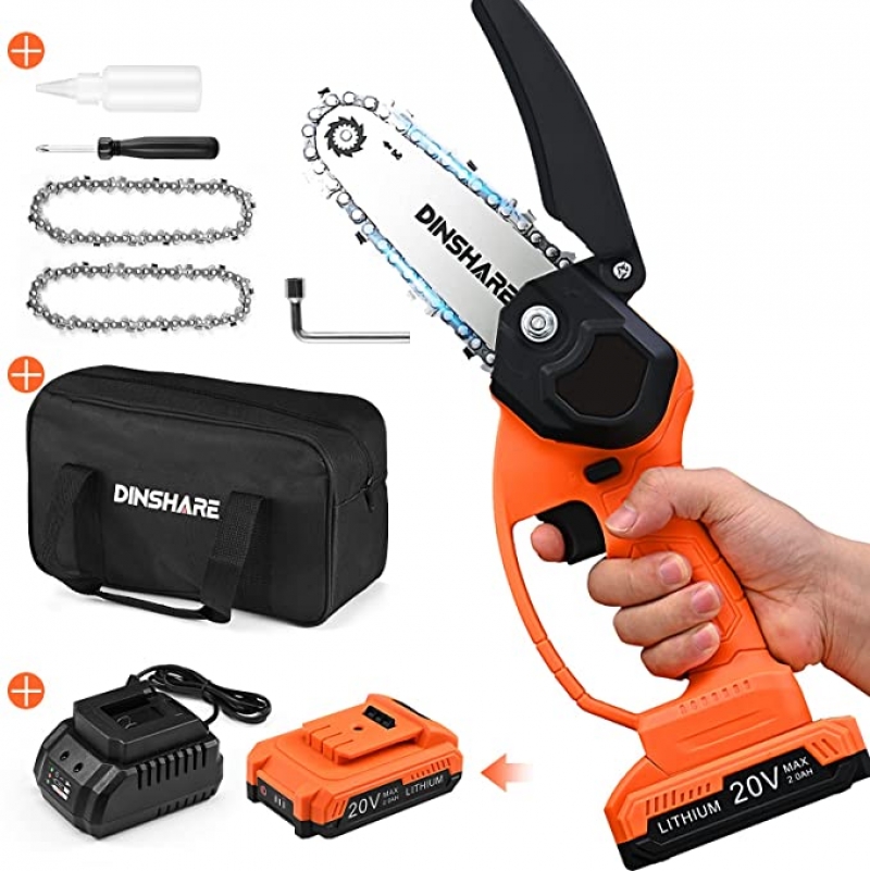 ihocon: DINSHARE Cordless Electric 4 Inch Chain Saw W/ 20V 2.0Ah Battery & Charger 迷你無線鋸, 含電池及充電器
