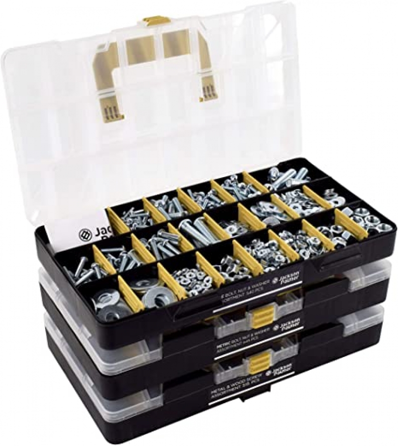 ihocon: JACKSON PALMER 1,700 Piece Hardware Assortment Kit with Screws, Nuts, Bolts & Washers (3 Trays)   螺釘、螺母、螺栓和墊圈 及收納盒