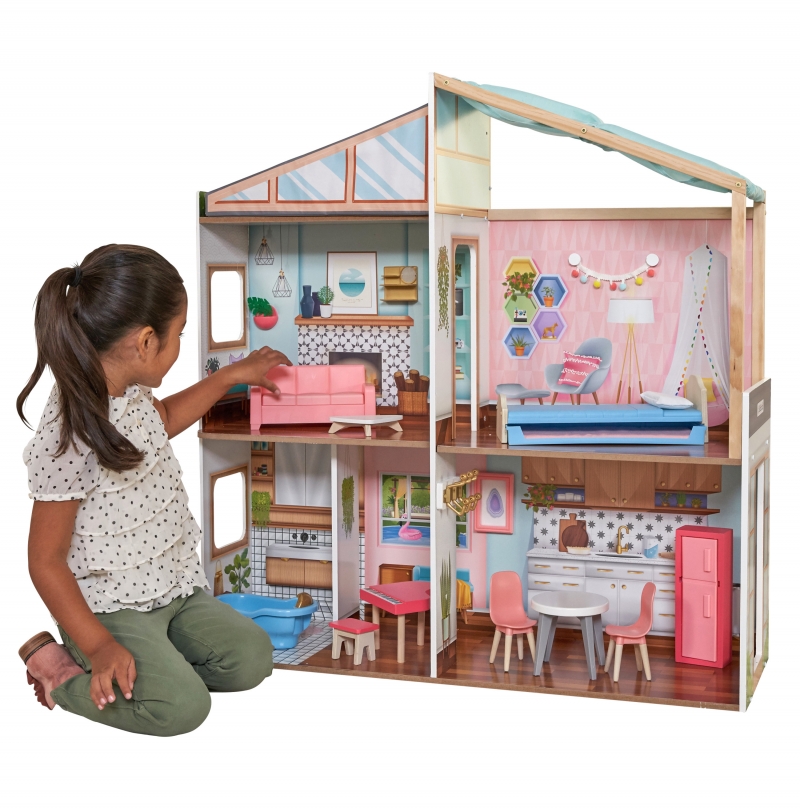 ihocon: KidKraft Designed by Me™: Magnetic Makeover Wooden Dollhouse with Magnets, Wallpapers and Furniture 磁性木製娃娃屋