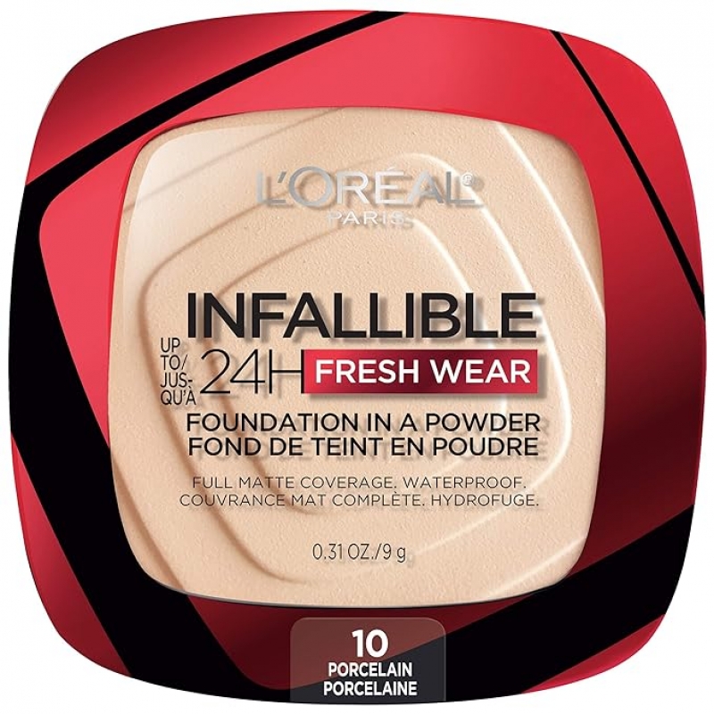 ihocon: 巴黎歐萊雅L'Oreal Paris Makeup Infallible Fresh Wear Foundation in a Powder, Up to 24H Wear, Waterproof, Porcelain 防水粉底, 0.31 oz.