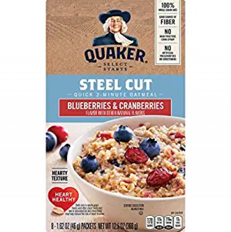 ihocon: Quaker, Instant Steel Cut Oatmeal, Cranberries And Blueberries, 8 Ct，速溶鋼切燕麥片, 含蔓越莓和藍莓，1盒8包
