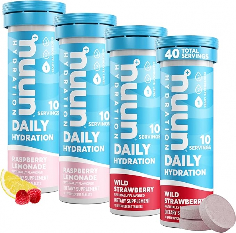 ihocon: Nuun Hydration Daily, Wellness Electrolyte Tablets, Mixed Berry電解質飲料發泡片/泡騰片10粒裝, 4罐 (共40粒) 