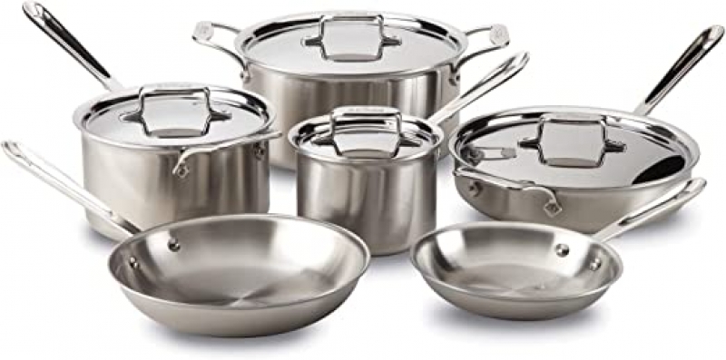 ihocon: All-Clad D5 5-Ply Brushed Stainless Steel Cookware Set 10-Piece Induction Oven Broil Safe 600F Pots and Pans 五層不銹鋼鍋組