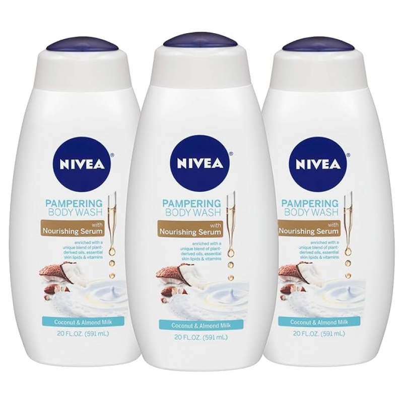ihocon: NIVEA Coconut and Almond Milk Body Wash with Nourishing Serum 椰子杏仁奶沐浴乳 20 Fl Oz, 3瓶  