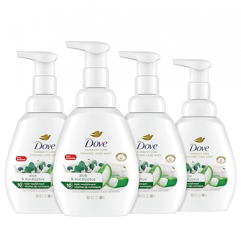 ihocon: Dove Foaming Hand Wash Aloe & Eucalyptus Pack of 4 Protects Skin from Dryness, More Moisturizers than the Leading Ordinary Hand Soap 泡沫洗手皂 10.1 oz, 4瓶