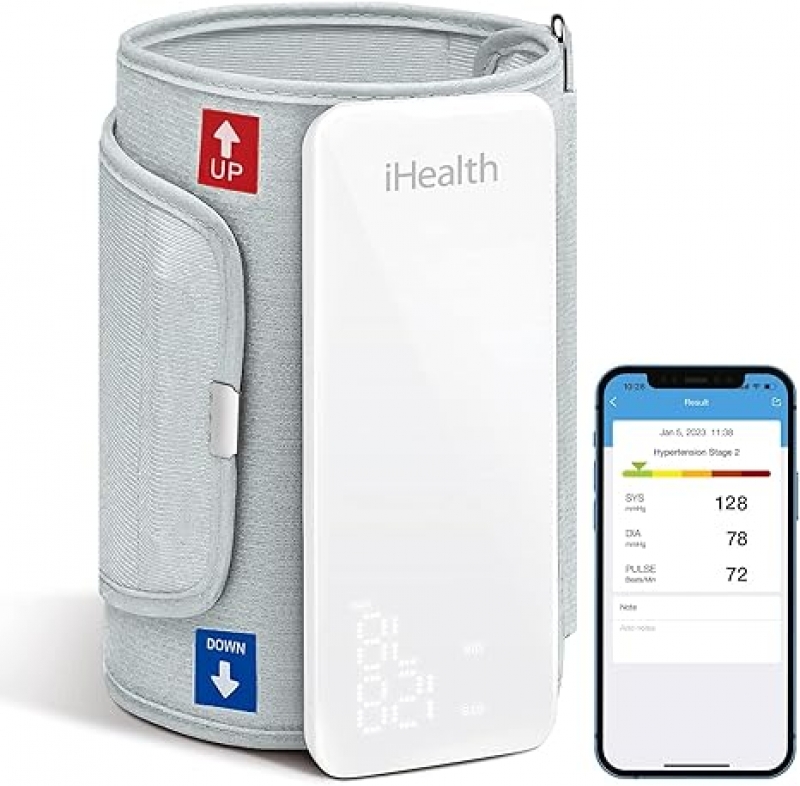 ihocon: iHealth Neo Wireless Blood Pressure Monitor, Upper Arm Cuff, Bluetooth Blood Pressure Machine, Ultra-Thin & Portable, App-Enabled for iOS & Android   蓝芽无线充电式上臂血压机