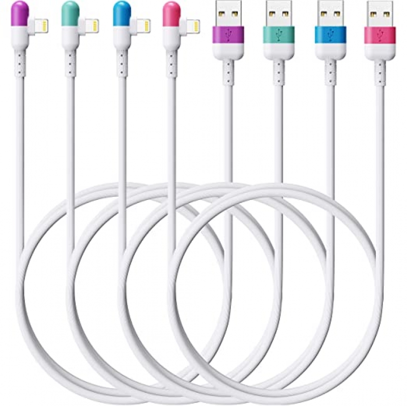 ihocon: HYXing 4Colors Premium iPhone Lightning Cable, [4-Pack 6ft] 直角充電線