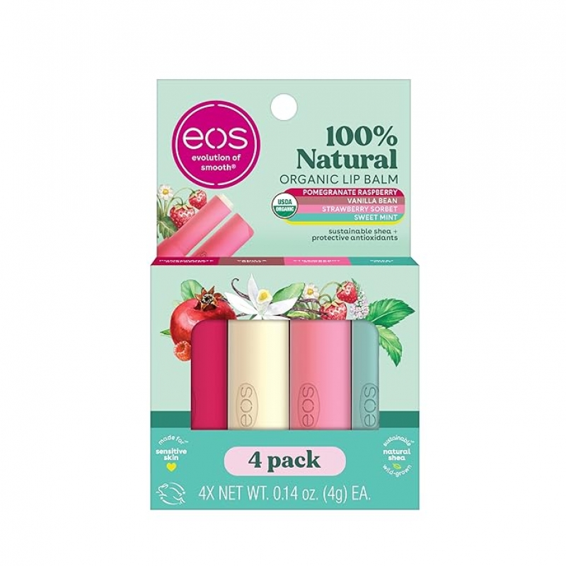 ihocon: eos 100% Natural & Organic Lip Balm Sticks 天然有机润唇膏 4支
