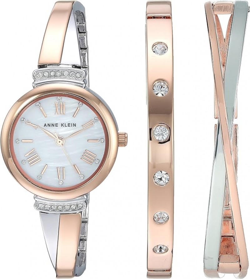 ihocon: Anne Klein Women's Premium Crystal Accented Bangle Watch Set, AK/2245   女士手镯手表套装