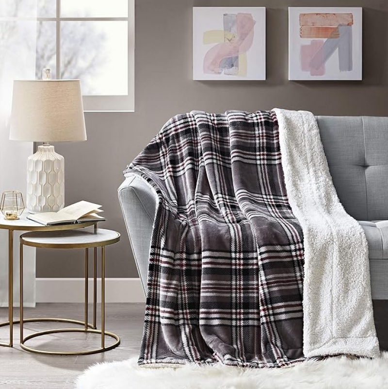 ihocon: Comfort Spaces Ultra Soft and Cozy Sherpa Reversible Throw Blankets 50 x 60吋 双面盖毯