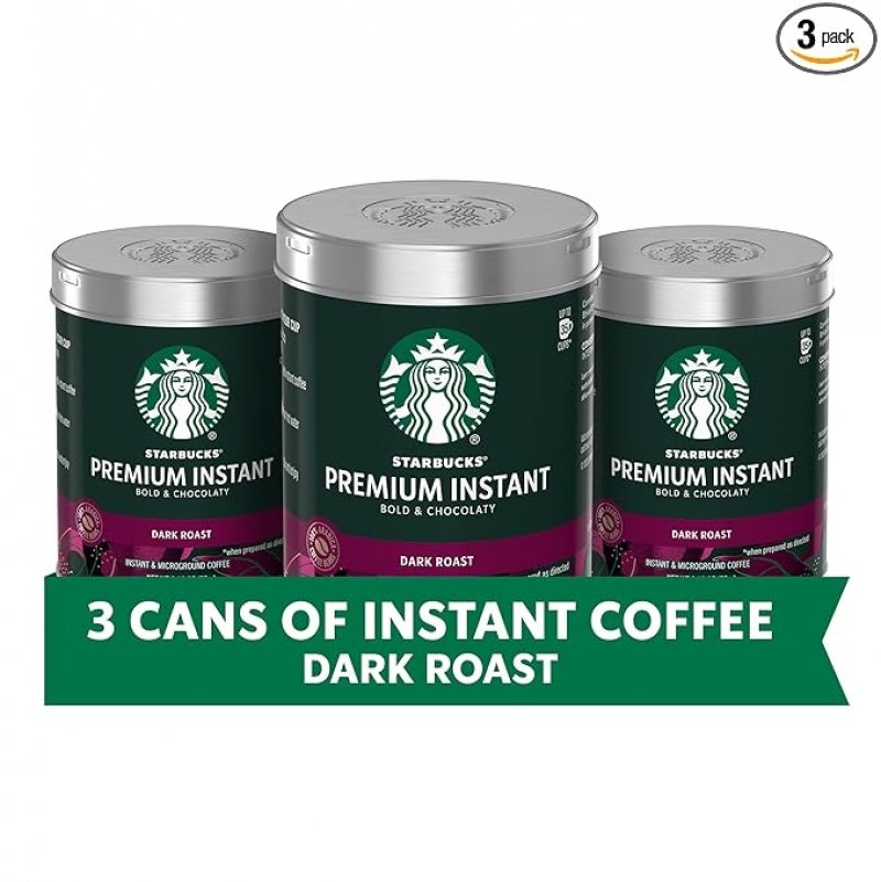 ihocon: 星巴克Starbucks Premium Instant Coffee, Dark Roast, 100% Arabica Beans 即溶咖啡 3.17 Oz, 3罐