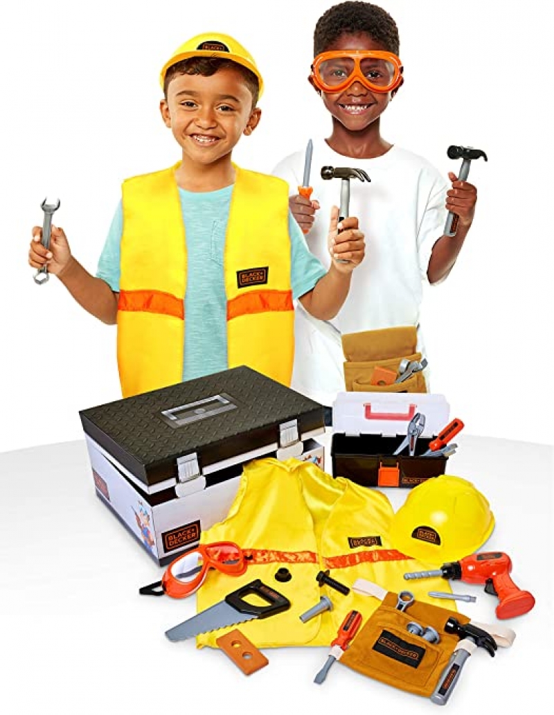 ihocon: BLACK+DECKER Kids Tool Set Pretend Play Trunk with Tool Box, Construction Vest & Hard Hat – 22 Piece Set  兒童玩具工具箱, 含背心及安全帽