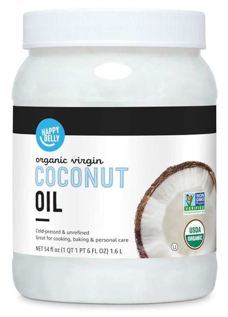 ihocon: [Amazon自家品牌] Happy Belly Organic Unrefined Virgin Coconut Oil 有機未精煉初榨椰子油 54 Fl Oz