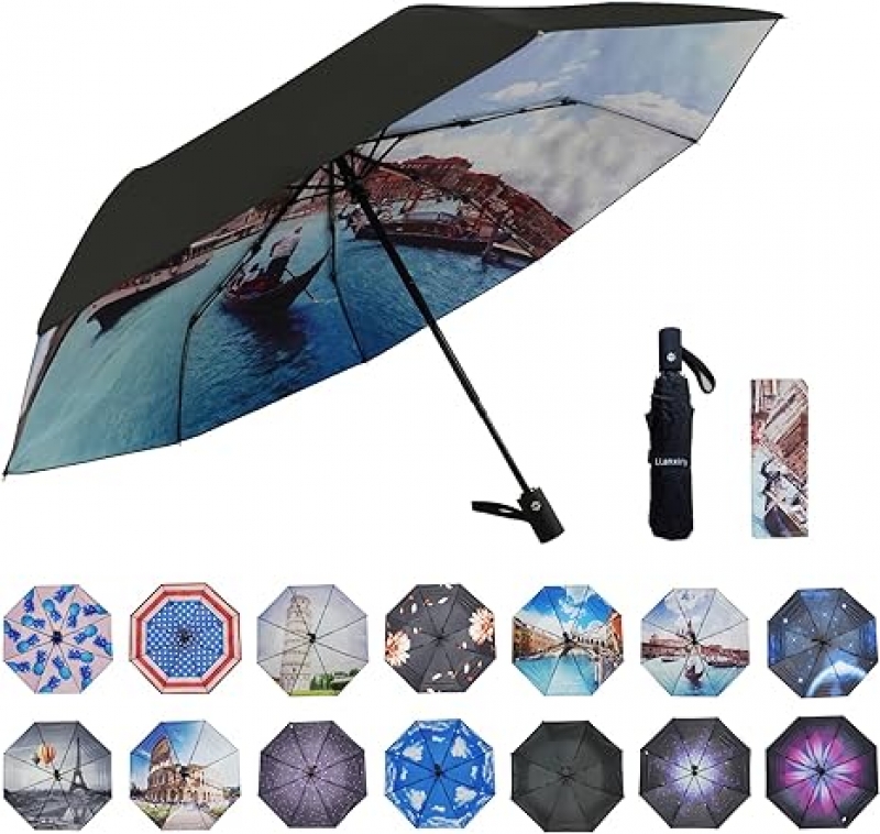 ihocon: LLanxiry Compact Travel Umbrella,Windproof Waterproof Stick Umbrella  自動開關雨傘