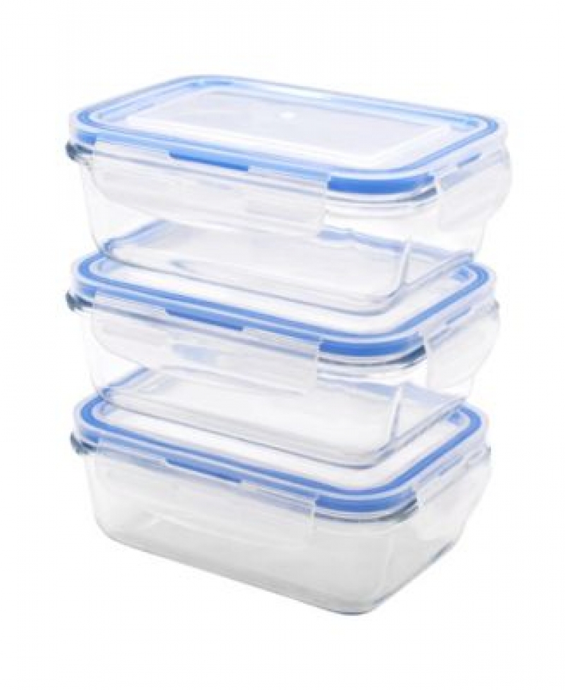 ihocon: Art & Cook 3 Piece Rectangle 570 ml Food Storage with Locking Lid Set玻璃保鮮盒3個