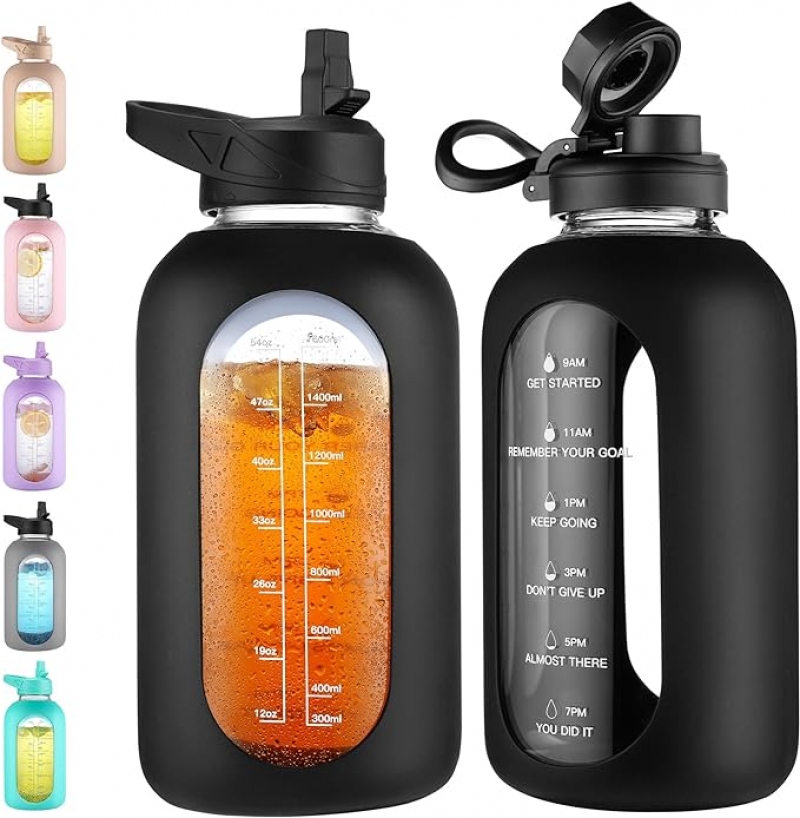 ihocon: CIVAGO 64 oz Glass Water Bottle Jug with Straw and Handle 玻璃水壺