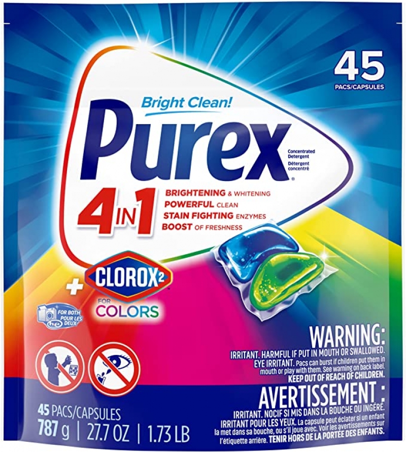 ihocon: Purex 4-in-1 Plus clorox2 laundry detergent pacs, original fresh, 45 Count 洗衣膠囊