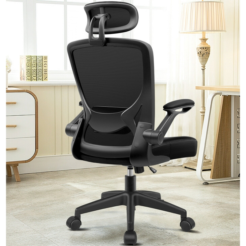 ihocon: CoolHut Office Chair, High Back Ergonomic Desk Chair, Mesh Desk Chair with Adjustable Lumbar Support, headrest and Flip-up Armrests 高背人體工學辦公椅,可承重up to 300磅