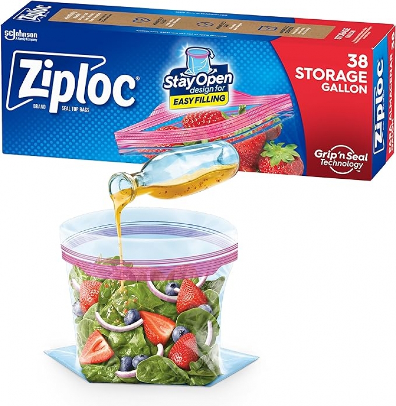ihocon: Ziploc Gallon Food Storage Bags, New Stay Open Design with Stand-Up Bottom, Easy to Fill, 38 Count  食品保鮮袋(站立底底部), 1加侖, 38個
