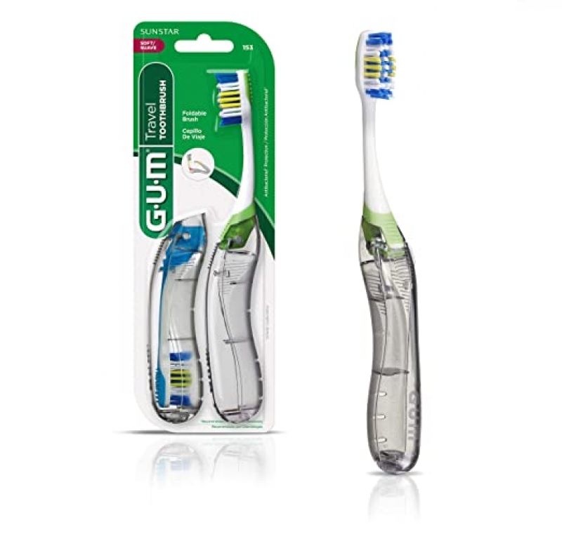 ihocon: GUM Travel Toothbrush with Antibacterial Bristles, Folding Handle, Soft Bristles, Compact, 2 Count  折疊式旅行牙刷